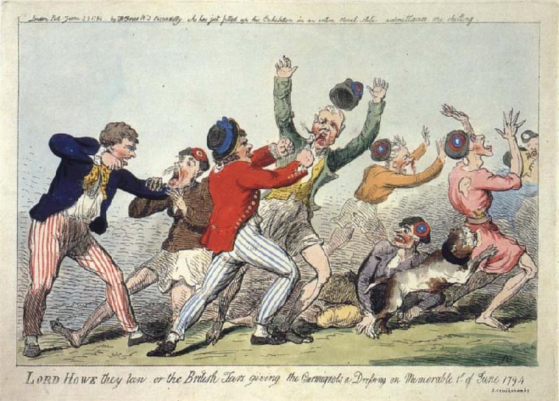 Isaac Cruikshank Lord Howe they run or The British Tars giving the Carmignols a Dressing on the Memorable 1st of June 1794 oil painting picture